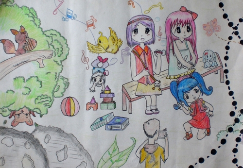 公园一角/少儿绘画作品/儿童画/网络美术馆_中国少儿