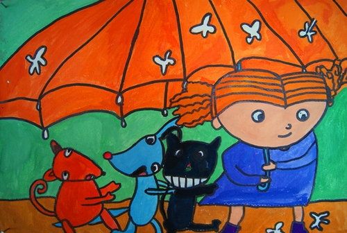 《风雨同行》/少儿绘画作品/儿童画/网络美术馆_中国