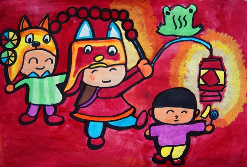 《闹元宵》/少儿绘画作品/儿童画/网络美术馆_中国