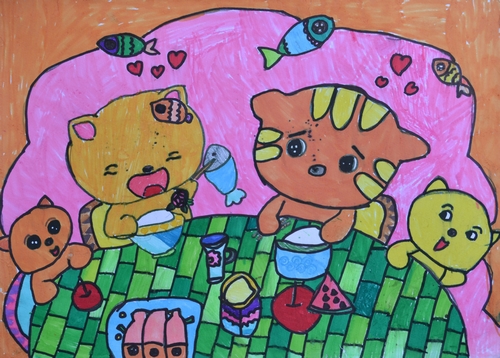 温暖的一家/少儿绘画作品/儿童画/网络美术馆_中国少儿美术教育网