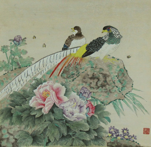 富贵锦鸡图/少儿绘画作品/儿童画/网络美术馆_中国少儿美术教育网