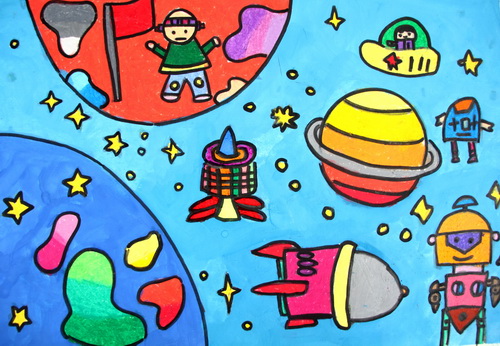外太空/少儿绘画作品/儿童画/网络美术馆_中国少儿
