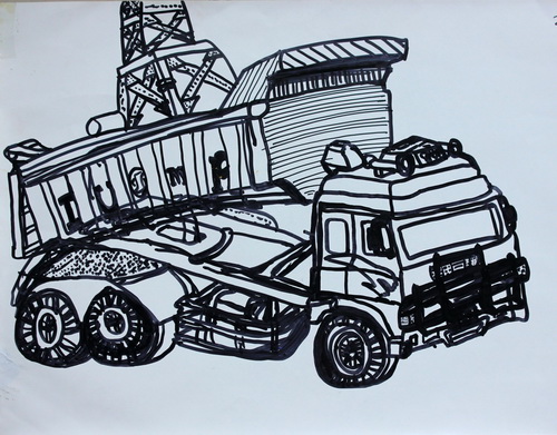 写生大货车/少儿绘画作品/儿童画/网络美术馆_中国