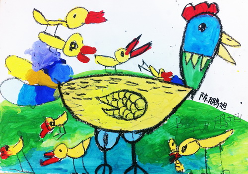 小鸡一家/少儿绘画作品/儿童画/网络美术馆_中国少儿美术教育网