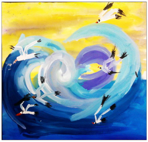 《冲破海浪的海鸥/少儿绘画作品/儿童画/网络美术馆_中国少儿美术