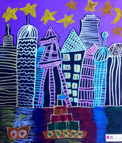 《夜游上海黄浦江》/少儿绘画作品/儿童画/网络美术馆_中国少儿美术