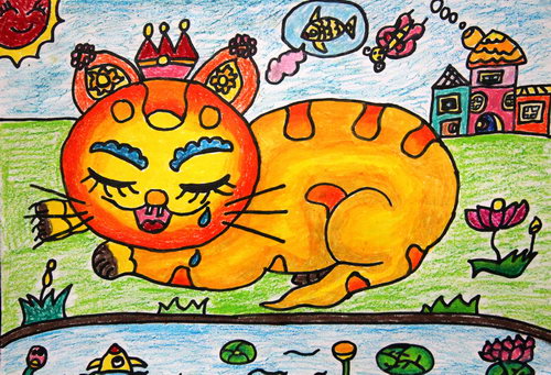 小花猫的美梦/少儿绘画作品/儿童画/网络美术馆_中国