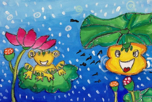 池塘里的青蛙/少儿绘画作品/儿童画/网络美术馆_中国少儿美术教育网