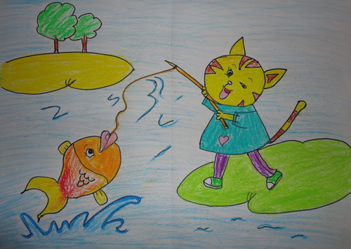 《小猫钓鱼》/少儿绘画作品/儿童画/网络美术馆_中国少儿美术教育网