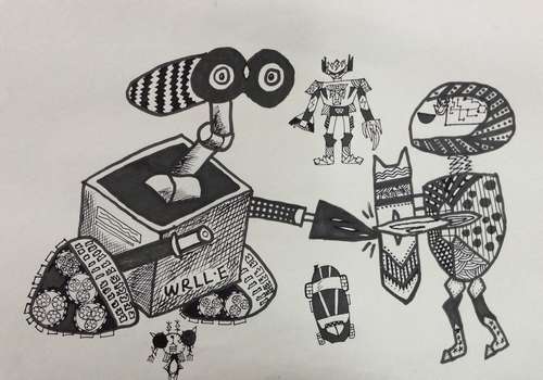 机器人之战/少儿绘画作品/儿童画/网络美术馆_中国