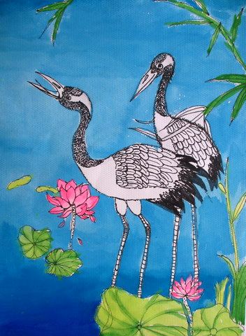 《丹顶鹤》/少儿绘画作品/儿童画/网络美术馆_中国少儿美术教育网