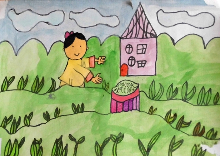 少儿书画作品-采茶姑娘/儿童书画作品采茶姑娘欣赏_中国少儿美术教育