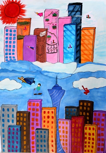《空中的城市》/少儿绘画作品/儿童画/网络美术馆