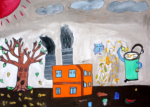 《污染空气》/少儿绘画作品/儿童画/网络美术馆_中国