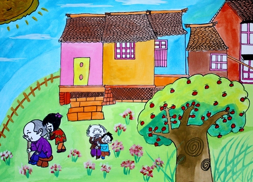 《扶老爱幼》/少儿绘画作品/儿童画/网络美术馆_中国
