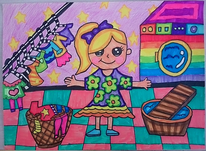 少儿书画作品《我帮妈妈做家务/儿童书画作品《我帮妈妈做家务》