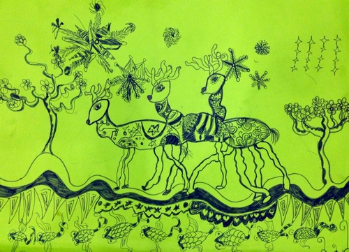 少儿书画作品-梅花鹿/儿童书画作品梅花鹿欣赏_中国少儿美术教育网