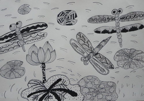 少儿书画作品-蜻蜓点水/儿童书画作品蜻蜓点水欣赏