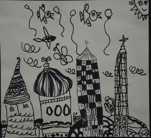 少儿书画作品-城堡里的点线面/儿童书画作品城堡里的