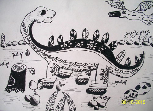 少儿书画作品-《恐龙》/儿童书画作品《恐龙》欣赏