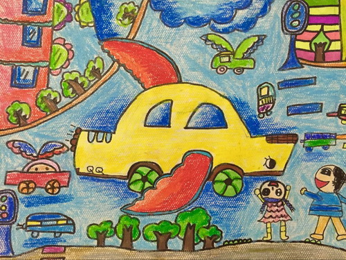 少儿书画作品-会飞的汽车/儿童书画作品会飞的汽车欣赏_中国少儿美术