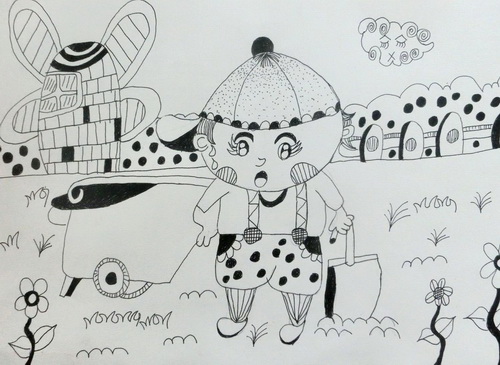 《勤劳的小男孩 作者姓名 王悦溪 作者年龄:8岁 作品类别 线描画