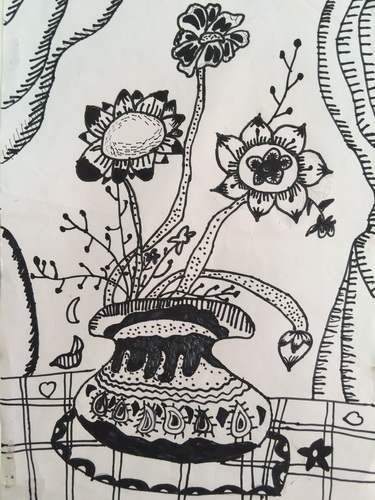 少儿书画作品-《瓶中的花》/儿童书画作品《瓶中的花》欣赏_中国少儿