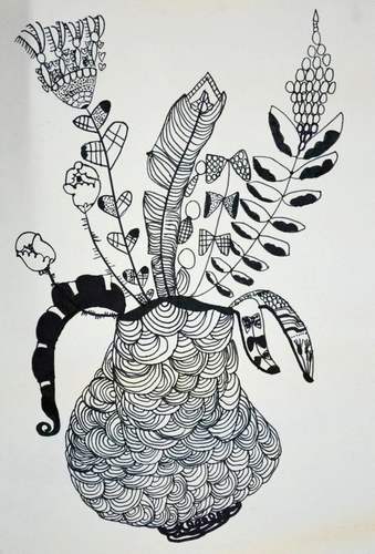 作品名称:瓶花作者姓名: 余湘漪作者年龄:7岁作品类别: 线描奖