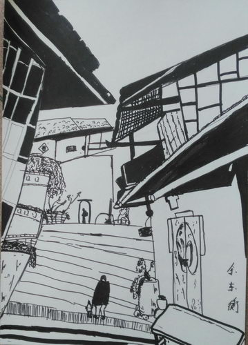 少儿书画作品-《老街》/儿童书画作品《老街》欣赏