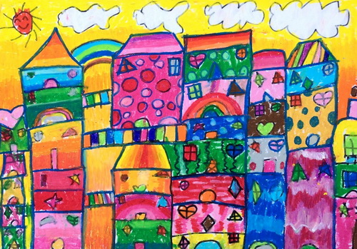少儿书画作品-五彩缤纷的房子/儿童书画作品五彩缤纷的房子欣赏_中国