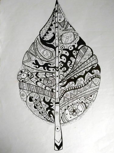 少儿书画作品-《线描树叶》/儿童书画作品《线描树叶