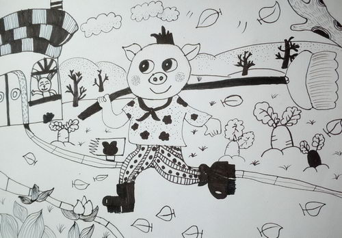 少儿书画作品-勤劳的小猪/儿童书画作品勤劳的小猪