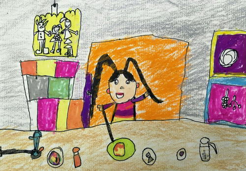 少儿书画作品-给妈妈做饭/儿童书画作品给妈妈做饭