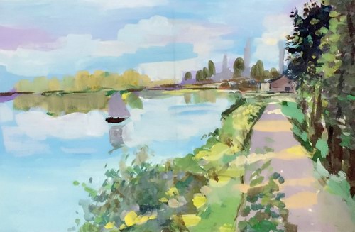 少儿书画作品-《湖边一景》/儿童书画作品《湖边一景》欣赏_中国少儿