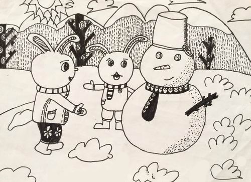 少儿书画作品-堆雪人/儿童书画作品堆雪人欣赏_中国少儿美术教育网